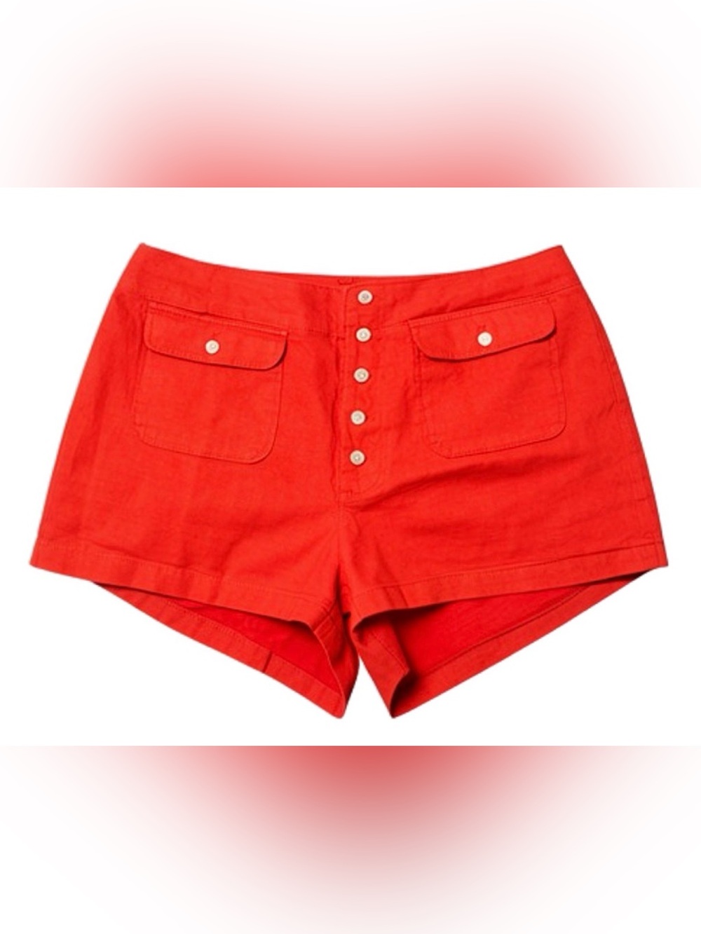 Doen High-Waist Button-Front Shorts in Bright Red